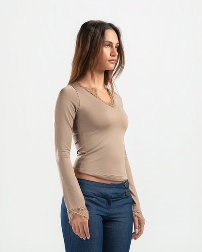 NUDE V LACE TOP