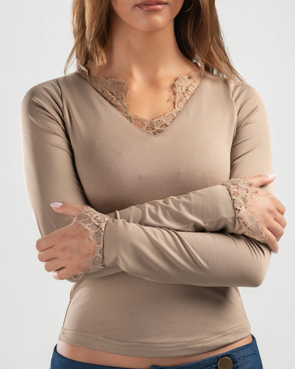 NUDE V LACE TOP