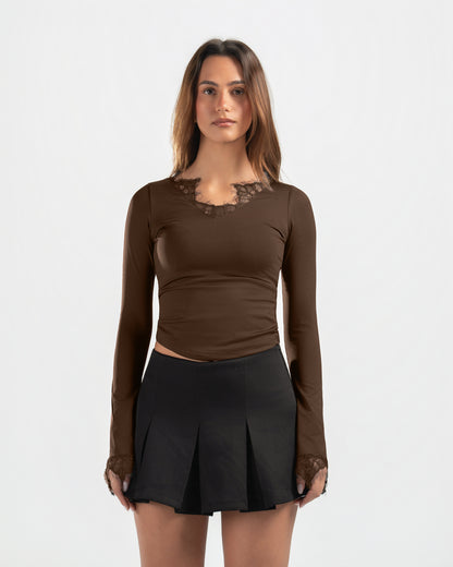 BROWN V LACE TOP