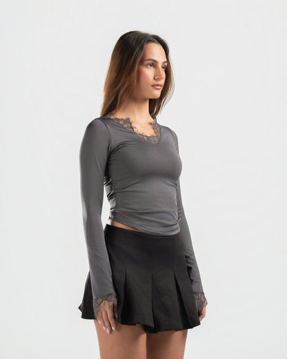 GREY V LACE TOP