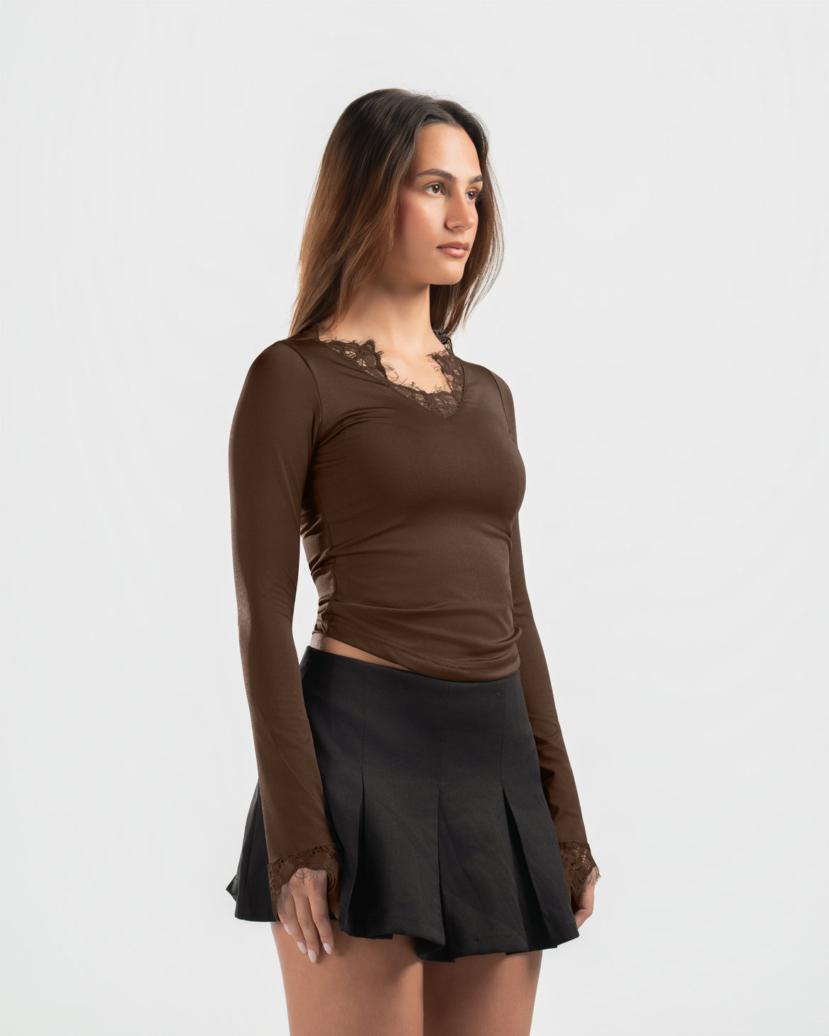 BROWN V LACE TOP