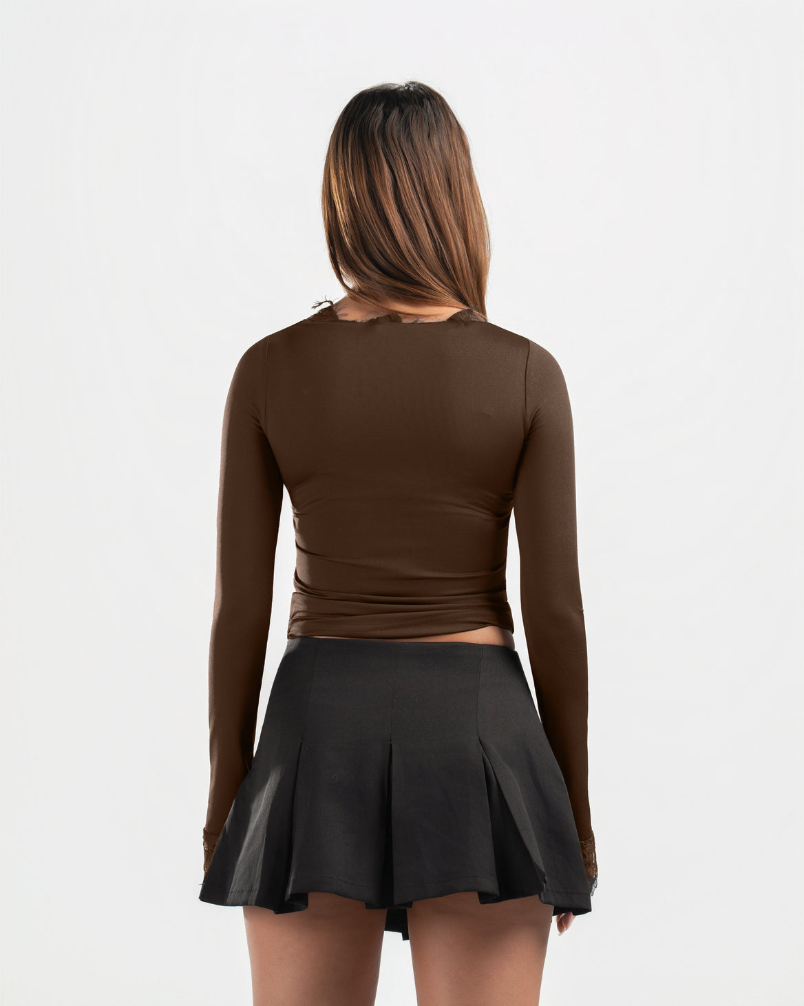 BROWN V LACE TOP