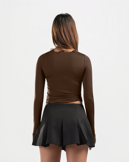 BROWN V LACE TOP