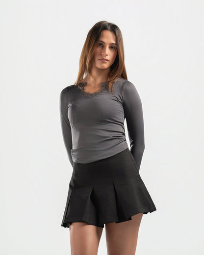 GREY V LACE TOP