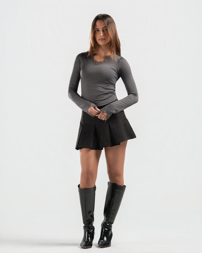 GREY V LACE TOP