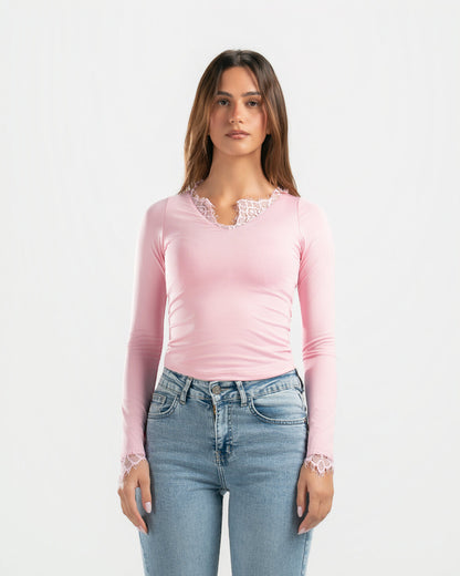 PINK V LACE TOP