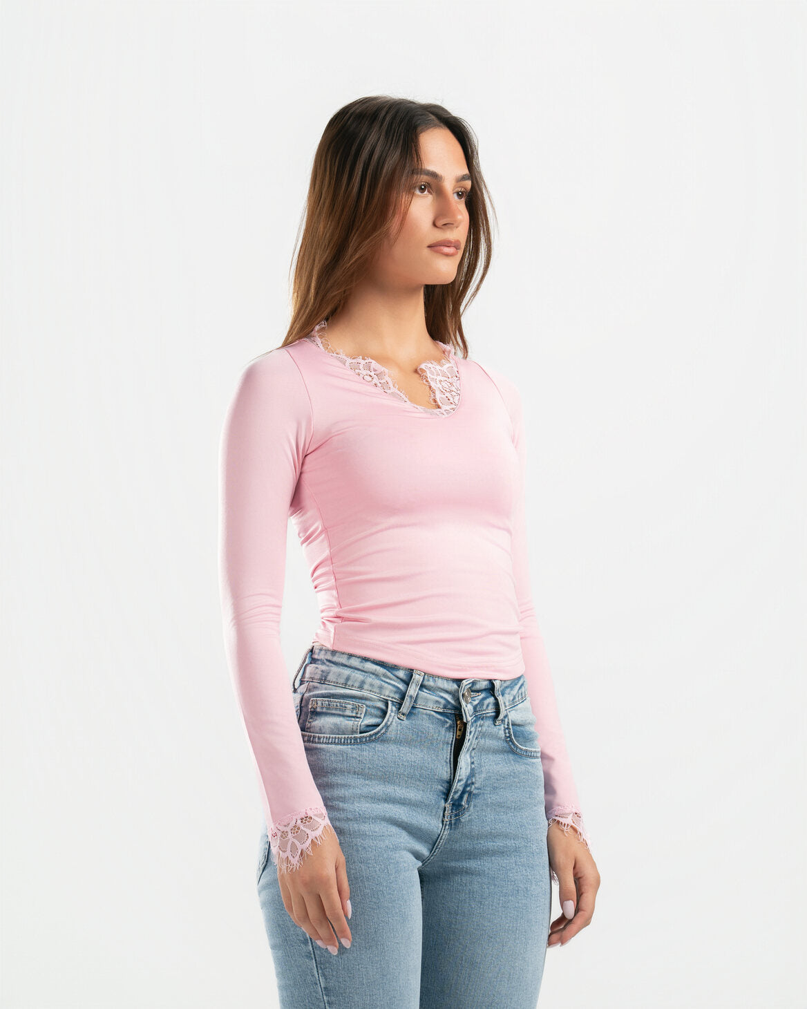PINK V LACE TOP