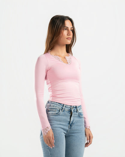PINK V LACE TOP