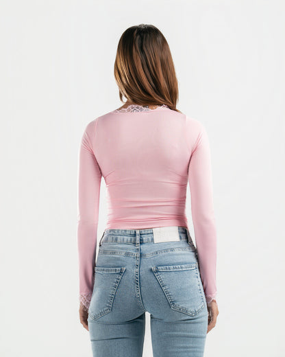 PINK V LACE TOP