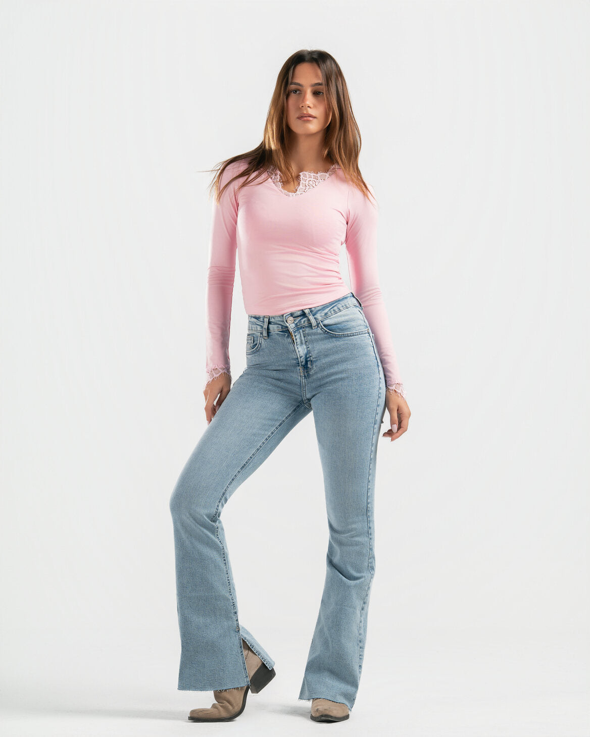 PINK V LACE TOP
