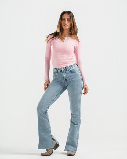 PINK V LACE TOP