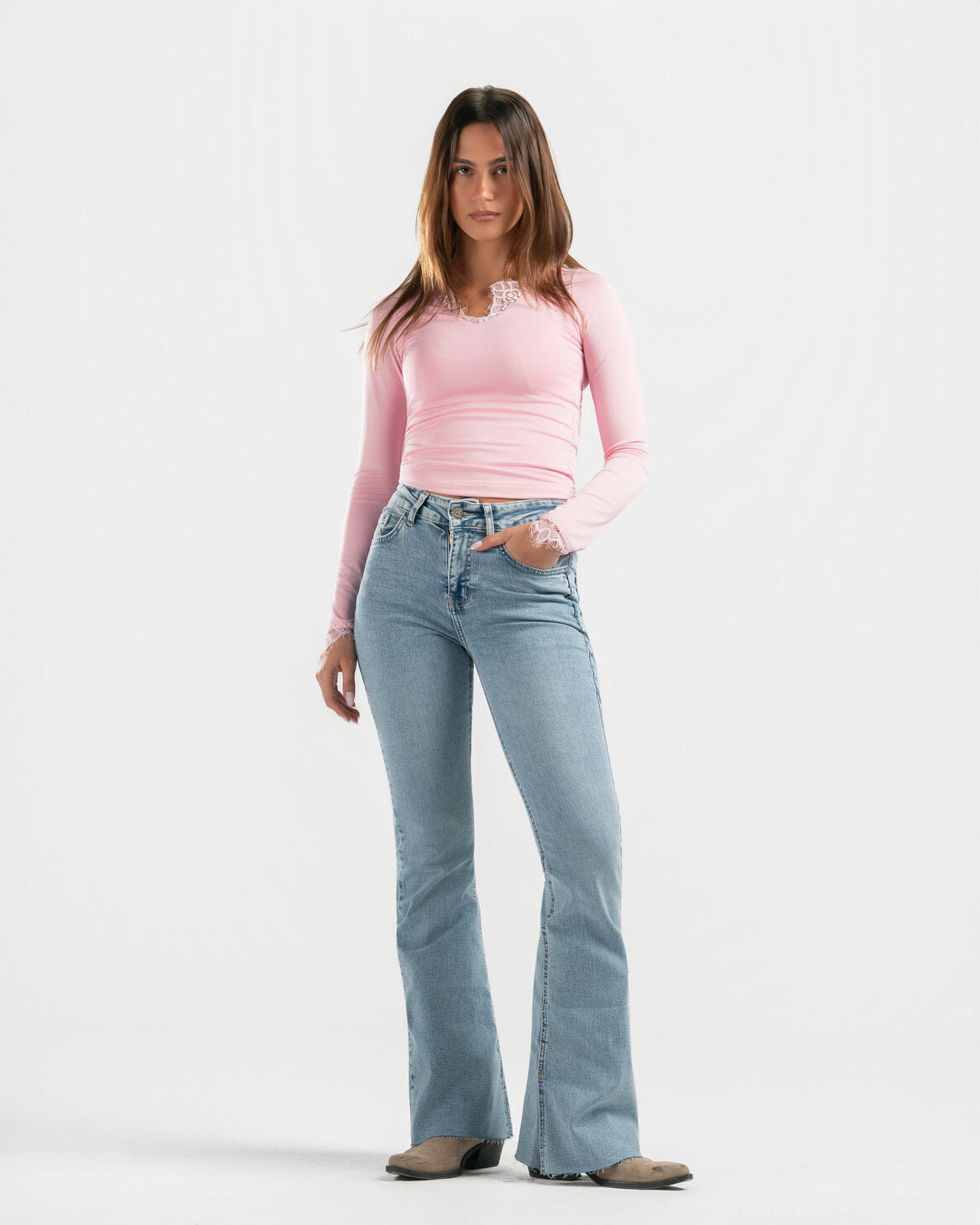 PINK V LACE TOP