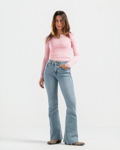 PINK V LACE TOP