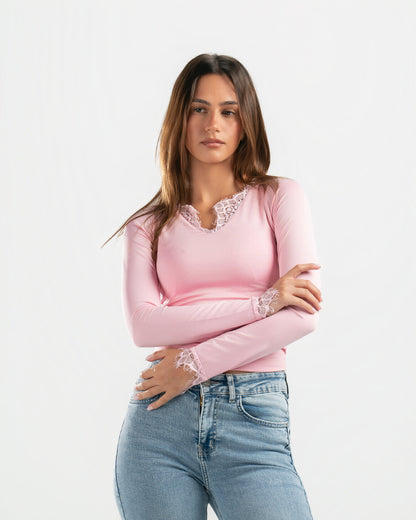 PINK V LACE TOP