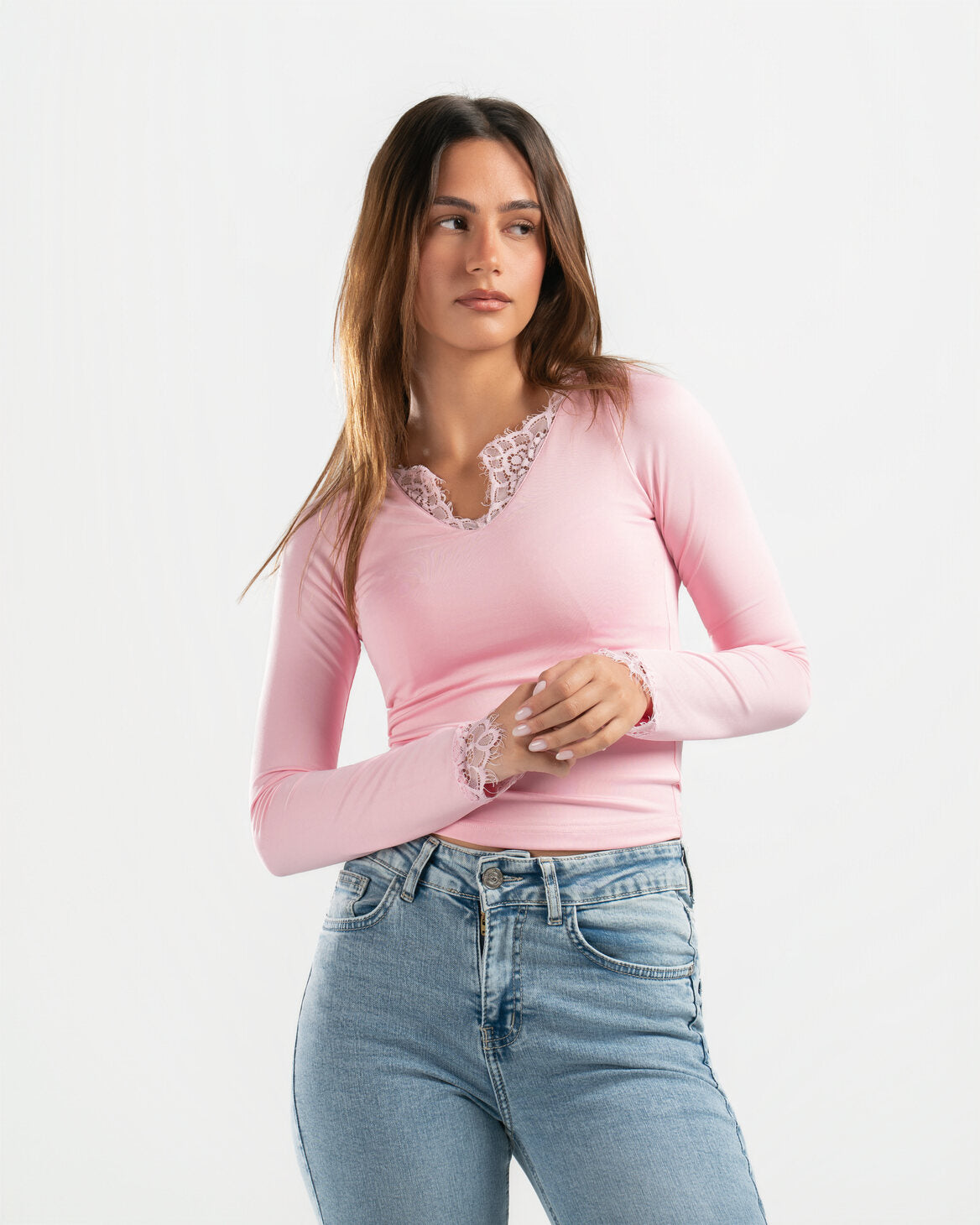 PINK V LACE TOP