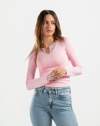 PINK V LACE TOP