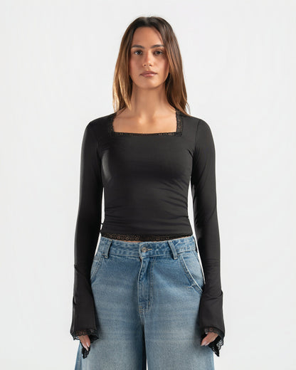 BLACK SQUARE LACE TOP
