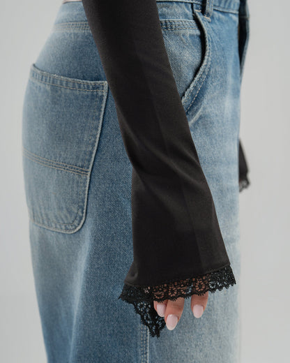 BLACK SQUARE LACE TOP