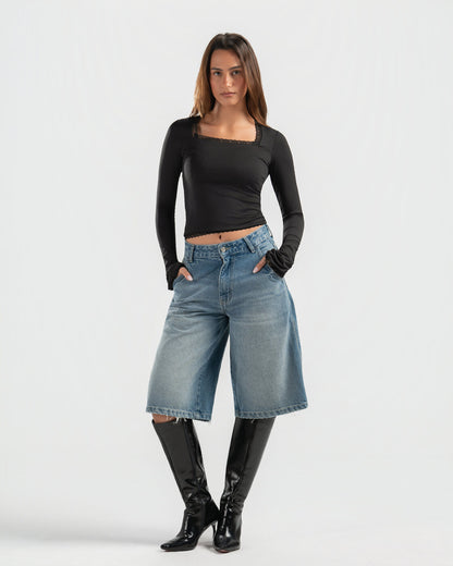 BLACK SQUARE LACE TOP