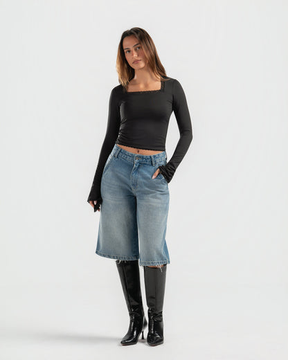 BLACK SQUARE LACE TOP