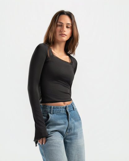 BLACK SQUARE LACE TOP