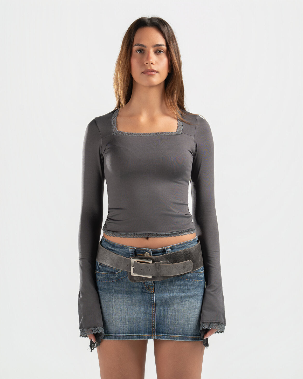 GREY SQUARE LACE TOP