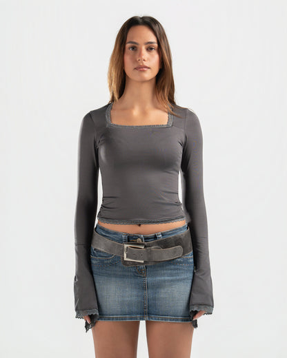 GREY SQUARE LACE TOP