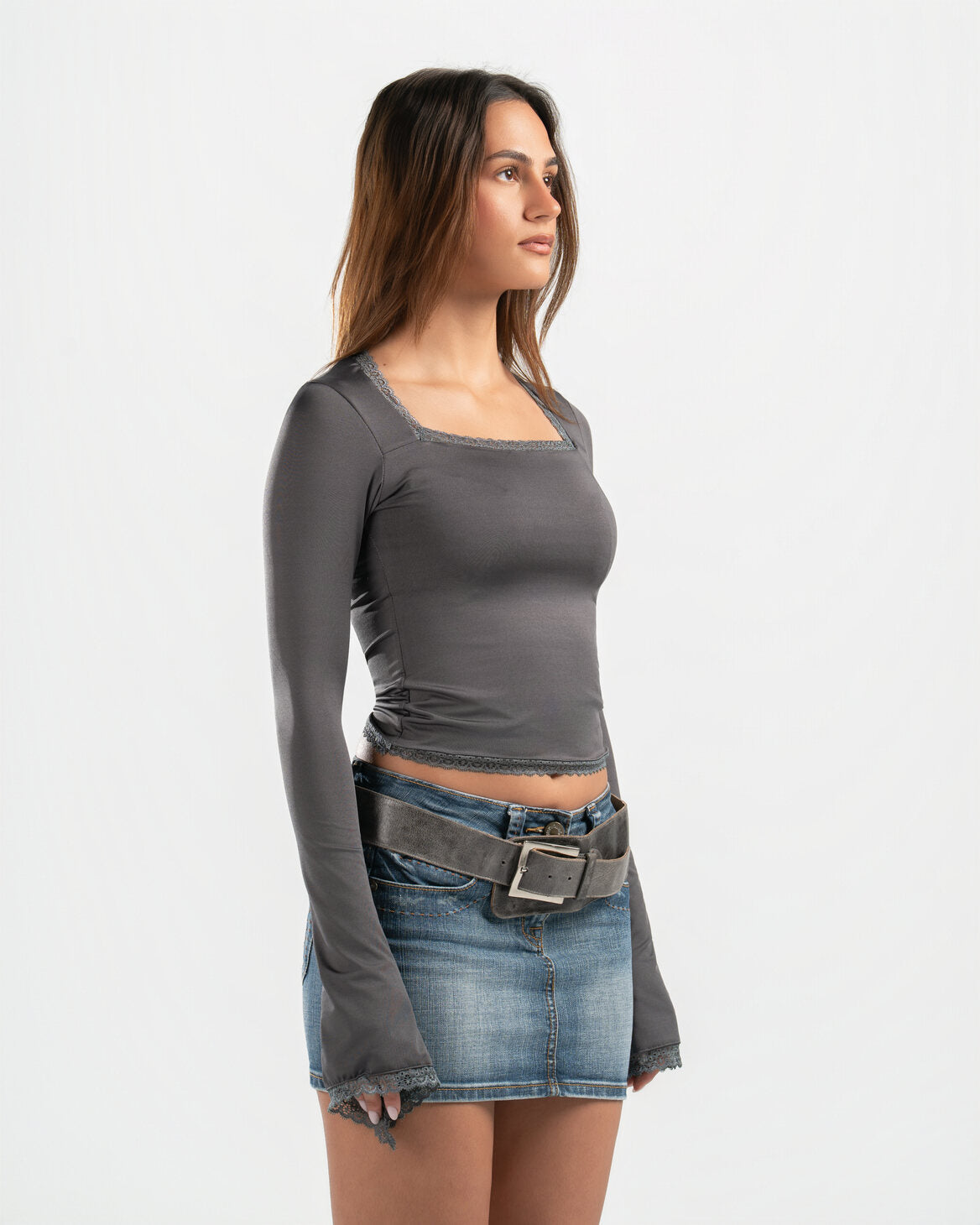GREY SQUARE LACE TOP