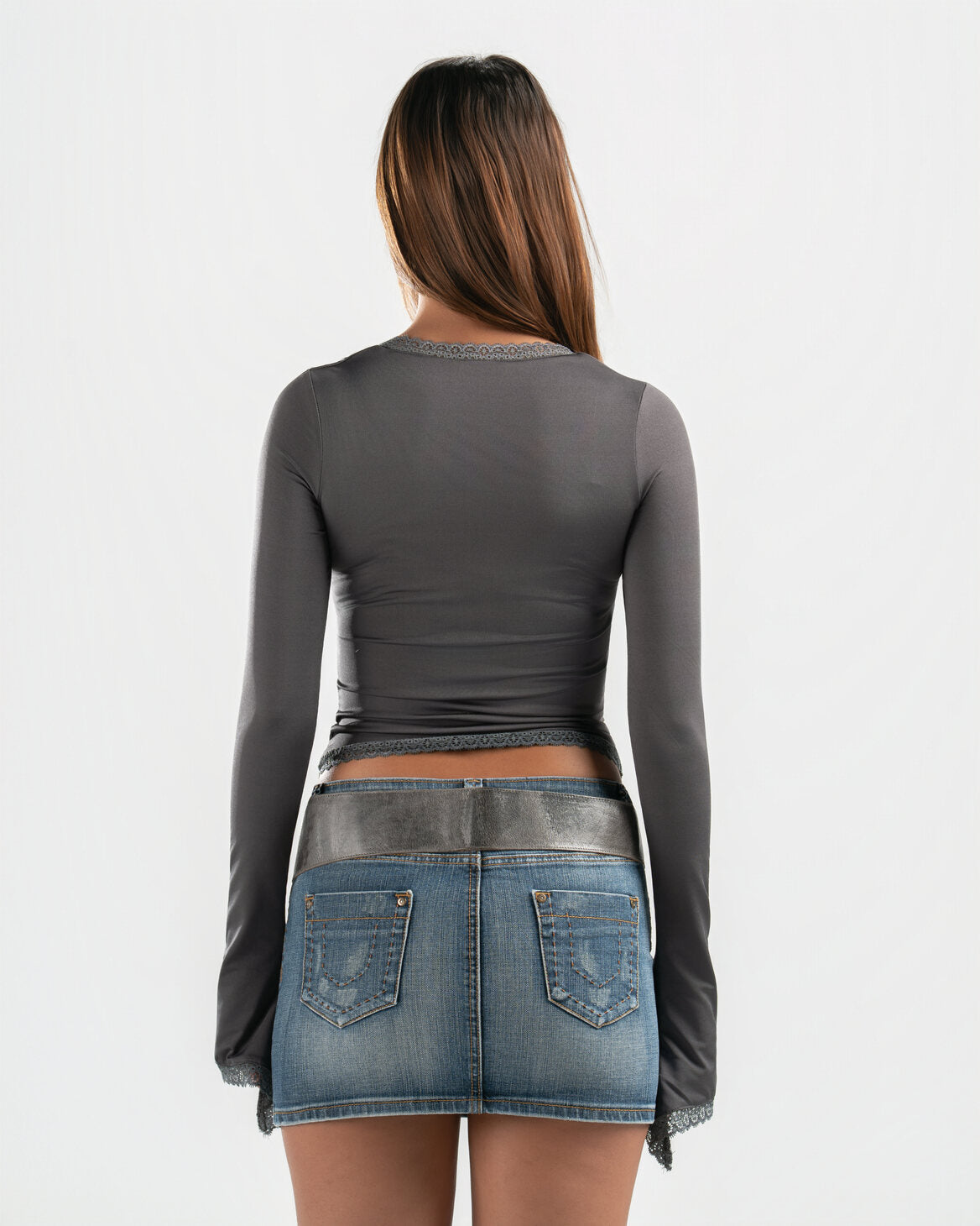 GREY SQUARE LACE TOP