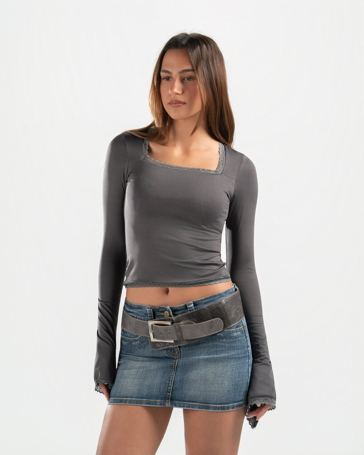 GREY SQUARE LACE TOP