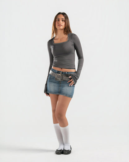GREY SQUARE LACE TOP