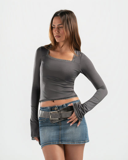 GREY SQUARE LACE TOP