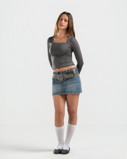 GREY SQUARE LACE TOP