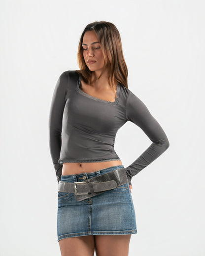 GREY SQUARE LACE TOP