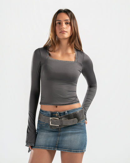 GREY SQUARE LACE TOP