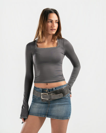 GREY SQUARE LACE TOP