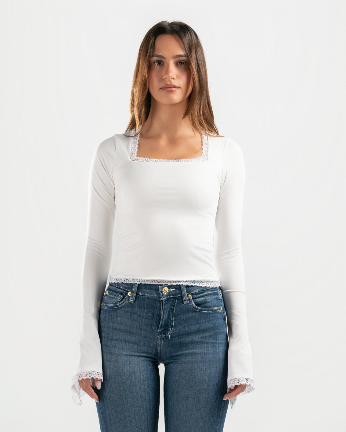 WHITE SQUARE LACE TOP