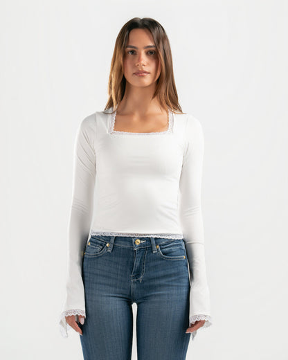 WHITE SQUARE LACE TOP