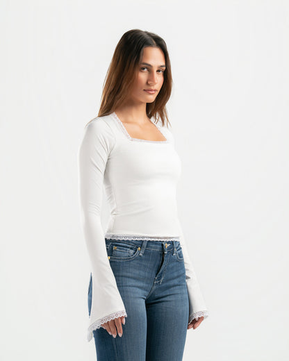 WHITE SQUARE LACE TOP