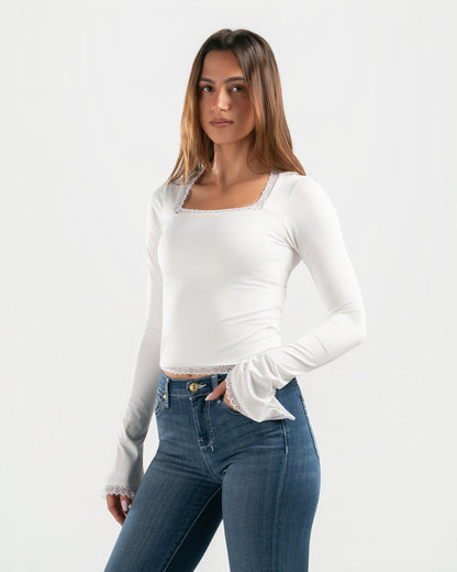 WHITE SQUARE LACE TOP