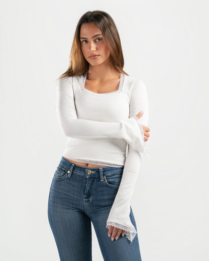 WHITE SQUARE LACE TOP