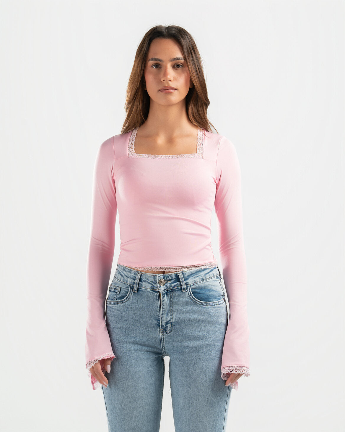 PINK SQUARE LACE TOP