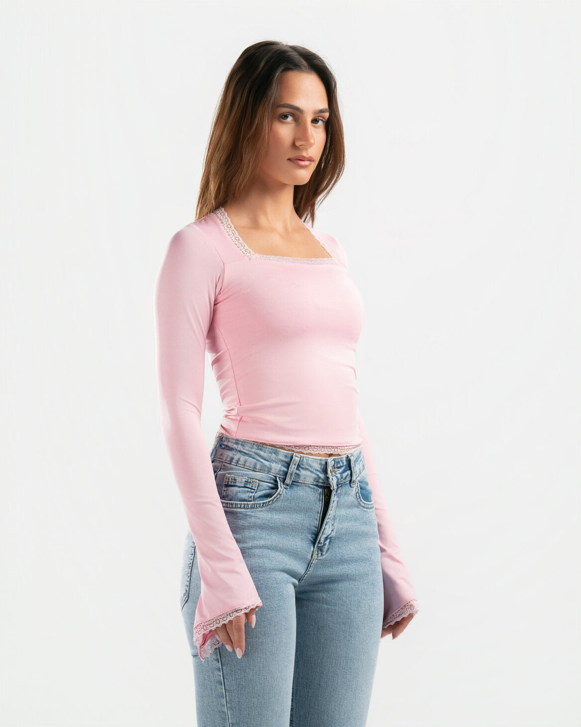 PINK SQUARE LACE TOP