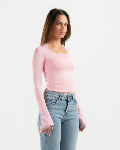 PINK SQUARE LACE TOP