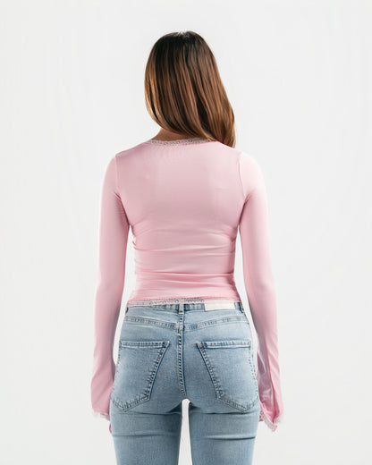 PINK SQUARE LACE TOP