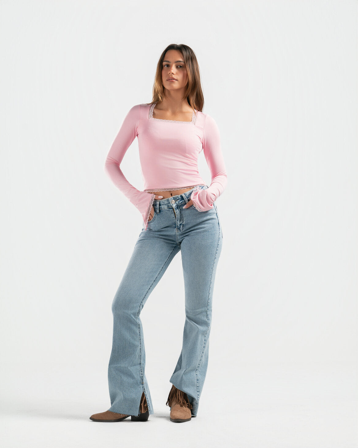 PINK SQUARE LACE TOP