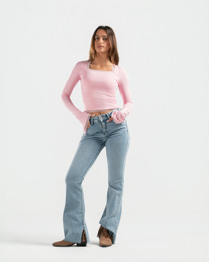 PINK SQUARE LACE TOP