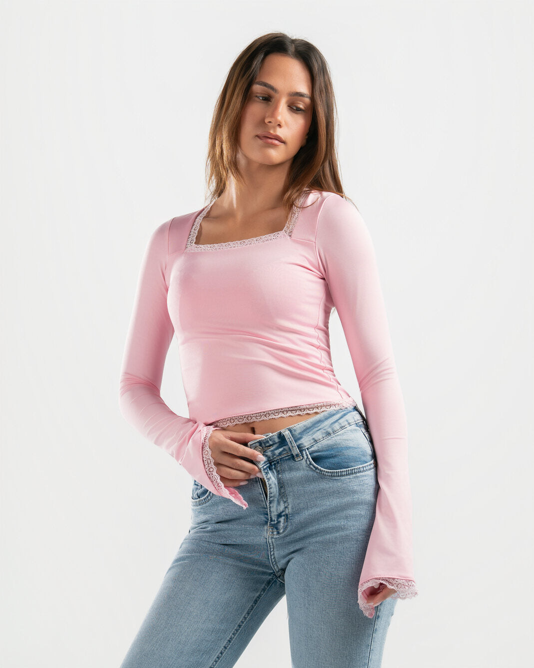 PINK SQUARE LACE TOP