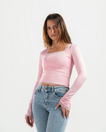 PINK SQUARE LACE TOP