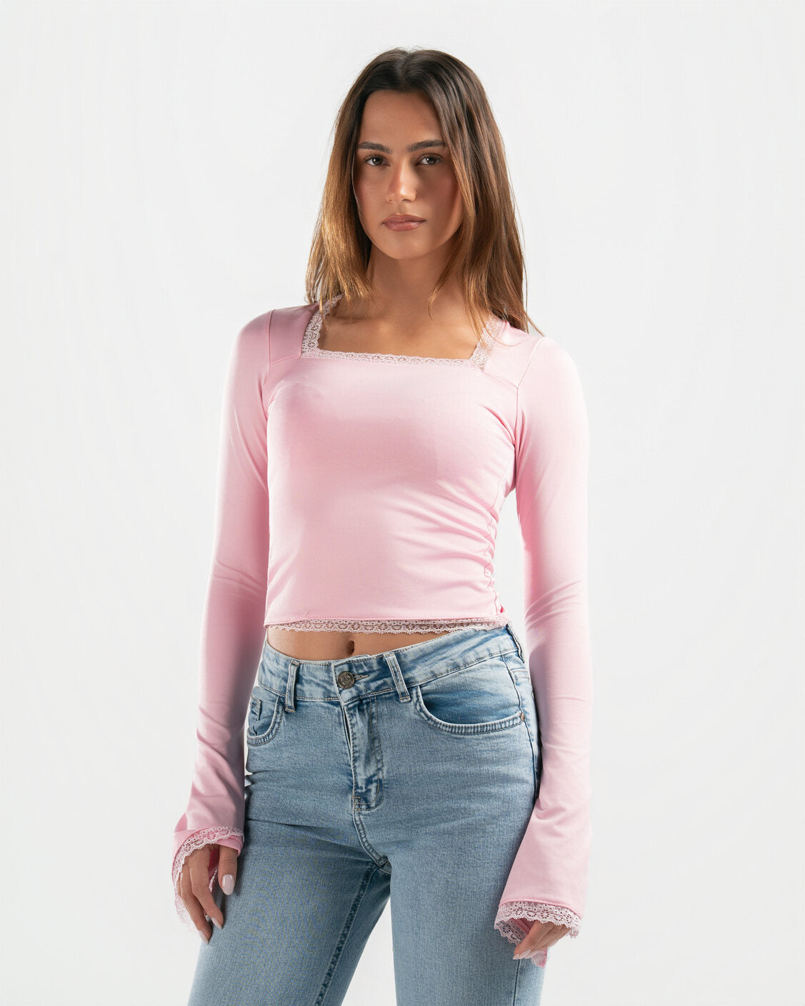 PINK SQUARE LACE TOP